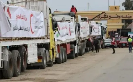 قافلة المساعدات الإنسانية الـ 122 تغادر مصر متجهة إلى غزة