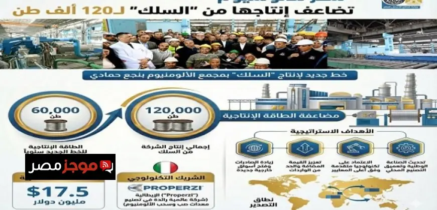 وزارة قطاع الأعمال تكشف بالإنفوجراف عن تضاعف إنتاج مصر للألمنيوم إلى 120 ألف طن من السلك