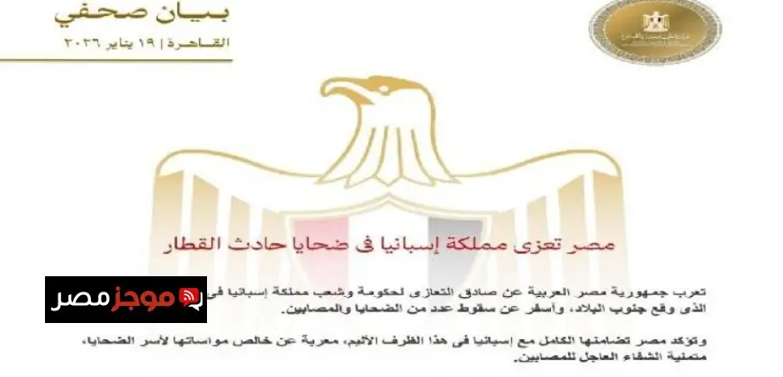 مصر تقدم تعازيها لإسبانيا في ضحايا حادث القطار الأليم