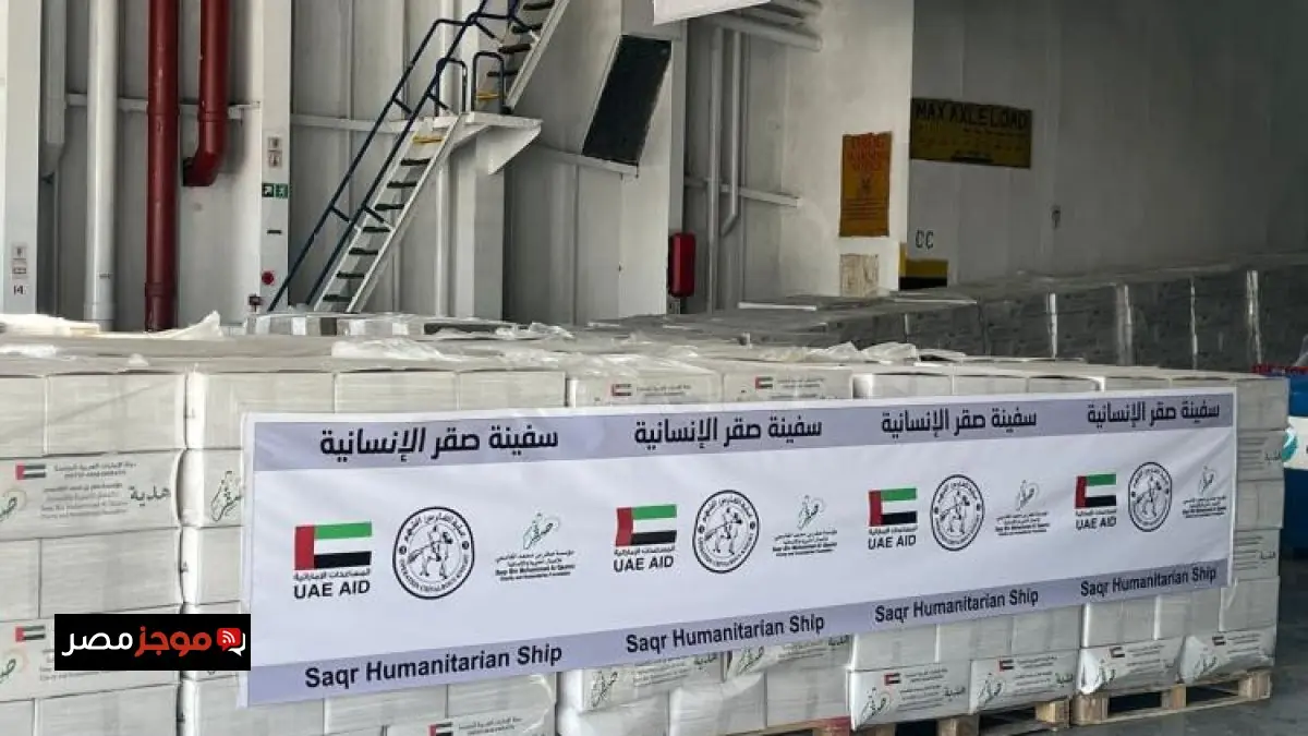 صور وصول سفينة صقر إلى ميناء العريش محملة بـ 4000 طن من المساعدات الإنسانية لغزة