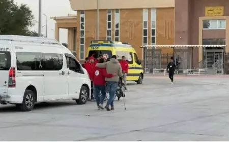 استقبال الدفعة الخامسة من الجرحى الفلسطينيين في ميناء رفح البري