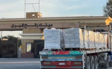 قافلة زاد العزة 126 تصل إلى الفلسطينيين في قطاع غزة من معبر رفح