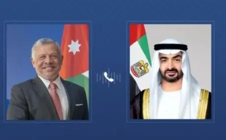 رئيس الإمارات وملك الأردن يناقشان التطورات الراهنة عبر اتصال هاتفي