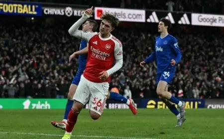 ماكس داومان يحقق إنجازاً تاريخياً مع أرسنال بتسجيل هدفه أمام إيفرتون في الدوري الإنجليزي فيديو