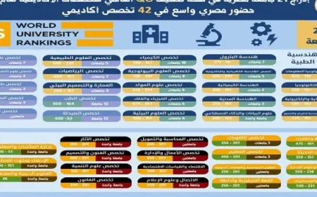 إدراج 21 جامعة مصرية في تصنيف QS العالمي للتخصصات الأكاديمية لعام 2026 في التعليم العالي