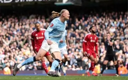 مانشستر سيتي يتصدر كأس الاتحاد الإنجليزي بهدفين لـ هالاند في الشوط الأول ضد ليفربول فيديو