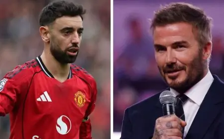 برونو فيرنانديز يكشف عن رسالة أسطورة مانشستر يونايتد ديفيد بيكهام بعد كسره الرقم القياسي