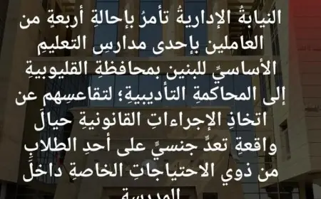 إحالة 4 موظفين في مدرسة بالقليوبية للمحاكمة التأديبية من قبل النيابة الإدارية