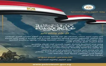 وزير البترول يؤكد أن ذكرى تحرير سيناء تعكس قيم التضحية والفداء العليا