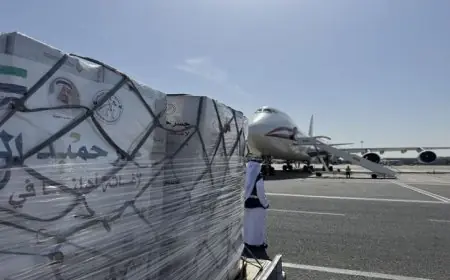 طائرة إماراتية تحمل 100 طن مساعدات انسانية تصل إلى مطار العريش لدعم الفلسطينيين في قطاع غزة