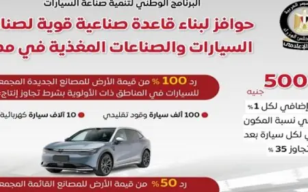 مجلس الوزراء يطلق البرنامج الوطني لتنمية صناعة السيارات لتقديم حوافز تدعم تأسيس قاعدة قوية لصناعة السيارات والصناعات المساندة في مصر