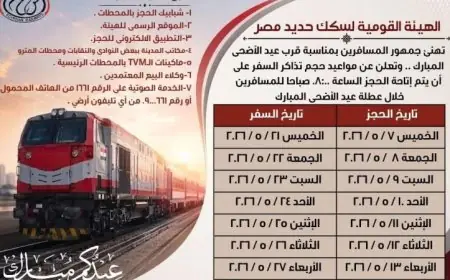 انطلاق حجز تذاكر قطارات عيد الأضحى عبر السكك الحديدية اعتبارا من الغد