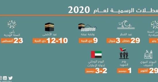 مواعيد الاجازات الرسمية في الامارات 2020
